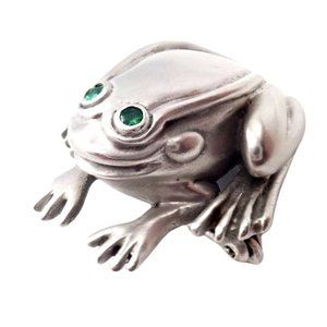 Rare! Authentic Kieselstein Cord 18k White Gold Frog Emerald Brooch 1998